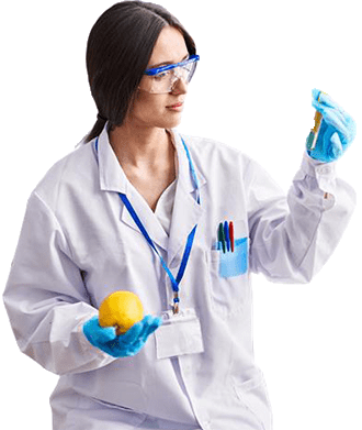 Young beautiful hispanic woman scientist holding lemon and test tube at laboratory.